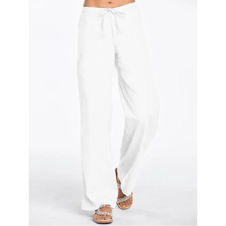 Women's Solid Color Lace-up Pocket Loose Casual Wide Leg Linen Pants Women