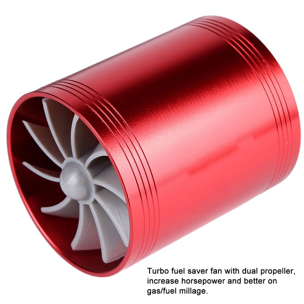 Car Air Intake Turbonator Dual Fan Turbine Super Charger Gas Fuel Saver Turbo Red