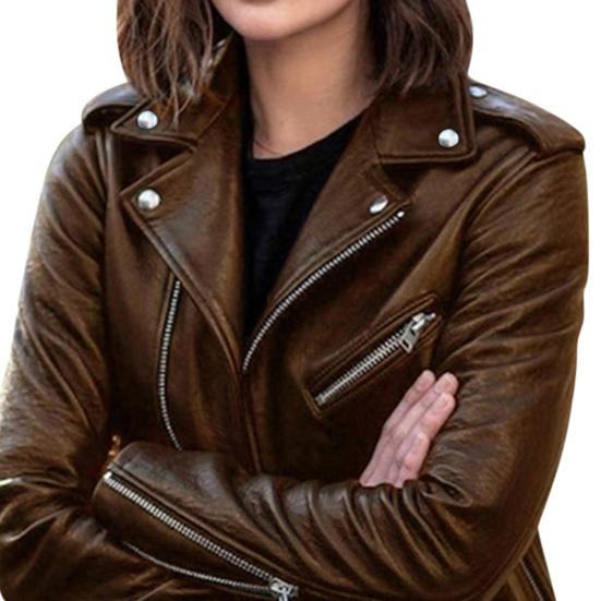 Women Jacket Solid Color Turndown Collar Autumn Winter Long Sleeve Zipper Coat with Belt for Riding