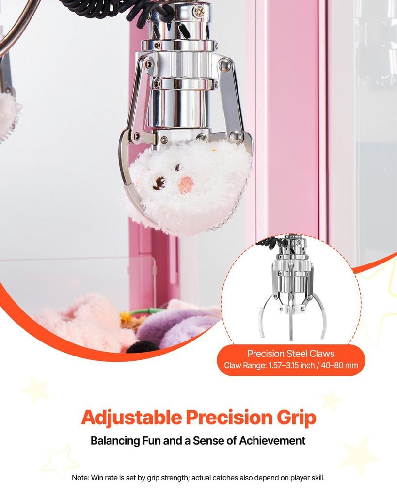 Claw Crane Machine, Medium-Sized Arcade Game Machine with Light & Sound, Adjustable Steel Claws, Precise Toy Candy Grabber Prize Dispenser Vending