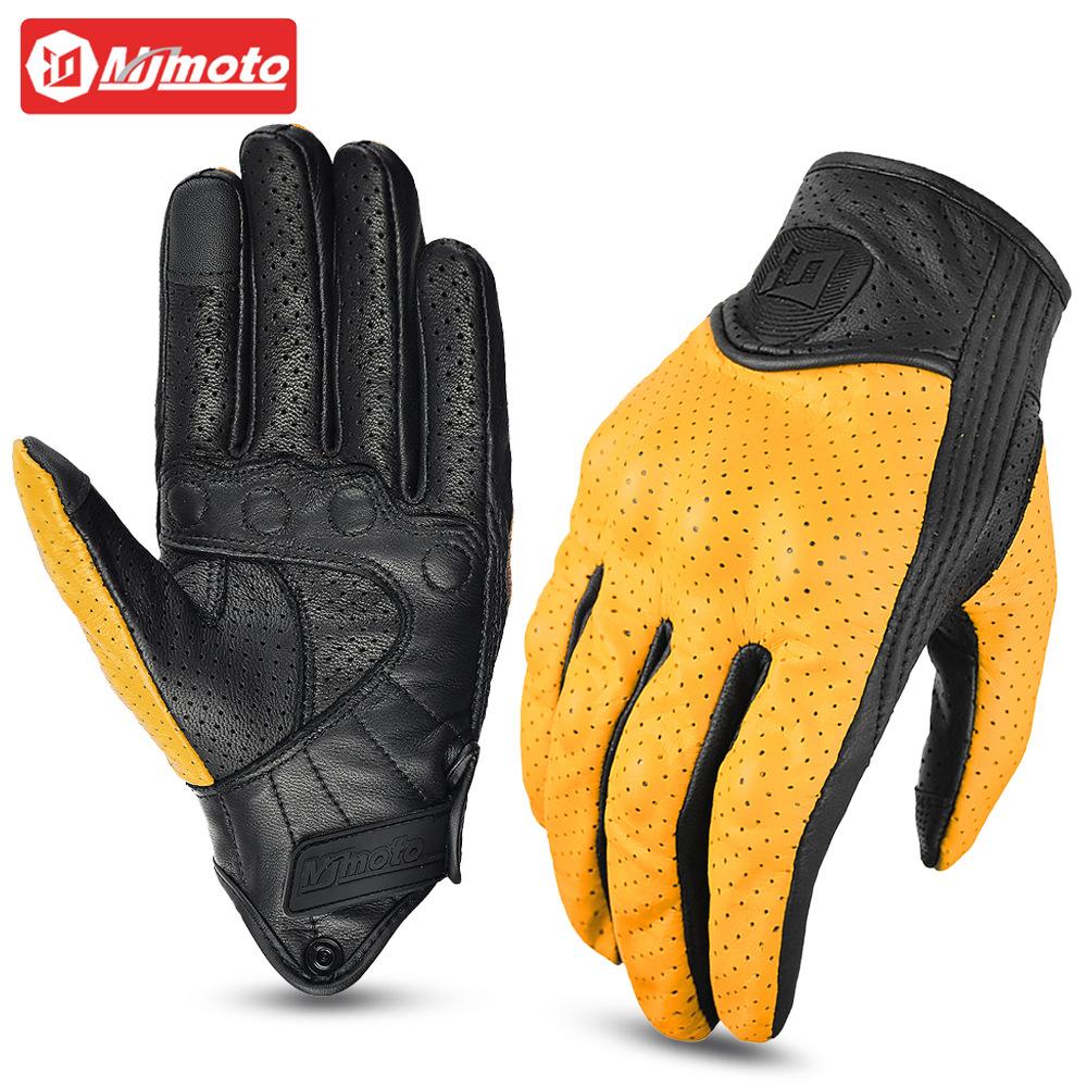 Retro Motorcycle Riding Gloves Leather Accessories Wear-resistant Motocross Knuckle Guard Finger Moto Crycling Glove Gp for Men