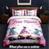 Gnome Theme Custom Text Or Name 3Pcs Bedding Set,1 Flat Sheet & 2 Pillowcases Personalized Home Bedding