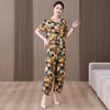 Mother's Summer Two-piece Cotton Silk Pajama Set - Short Sleeve for Women, Wear Indoors or Outside
