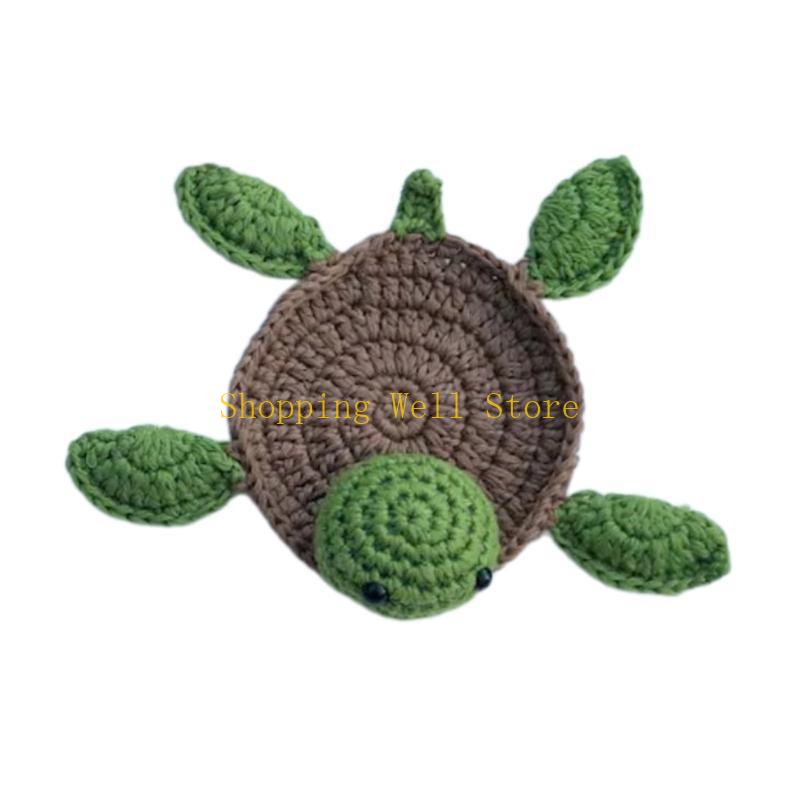 KX4B Handmade Crochet Animal Drink Heat Insulation Cup Mat Cotton Material for Hot Drinks
