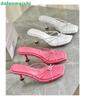 Fashion Heart-Shaped Crystal Square-Toe Sandals 2025 New Summer Open-Toe Stiletto Heels Thin Straps Slip On Slippers White/pink Sandals