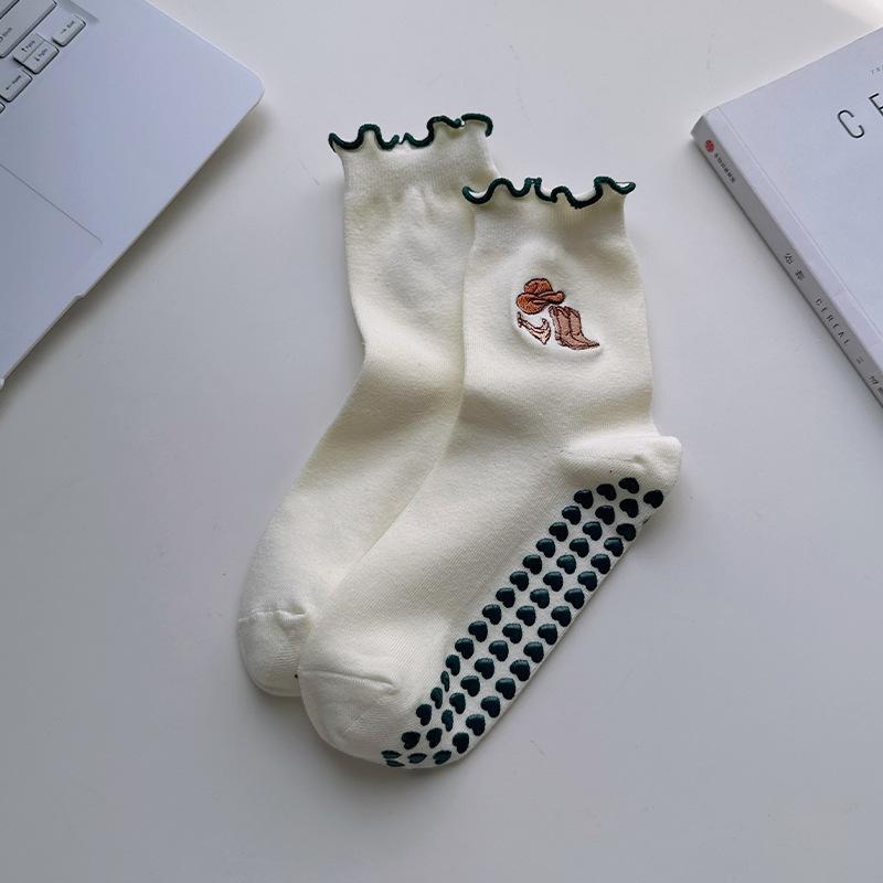 Children's Cartoon Yoga Socks - Mid-Calf, Anti-Slip, Embroidered Fluffy Bows, Fitness, Pilates Socks for Women