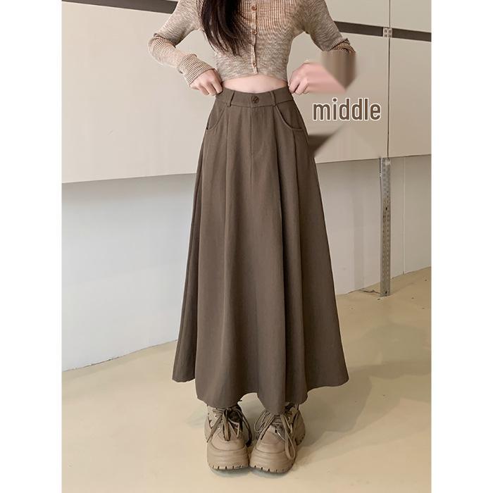 

Plus Size Women s High Waist Black A-Line Midi Skirt - Autumn/Winter Fashion M кофейный