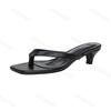 Fashion Genuine Leather Women Clip Sandals Square Toe 2025 Summer New High Heel Flip-flops Women's Outdoor Genuine Leather Slippers