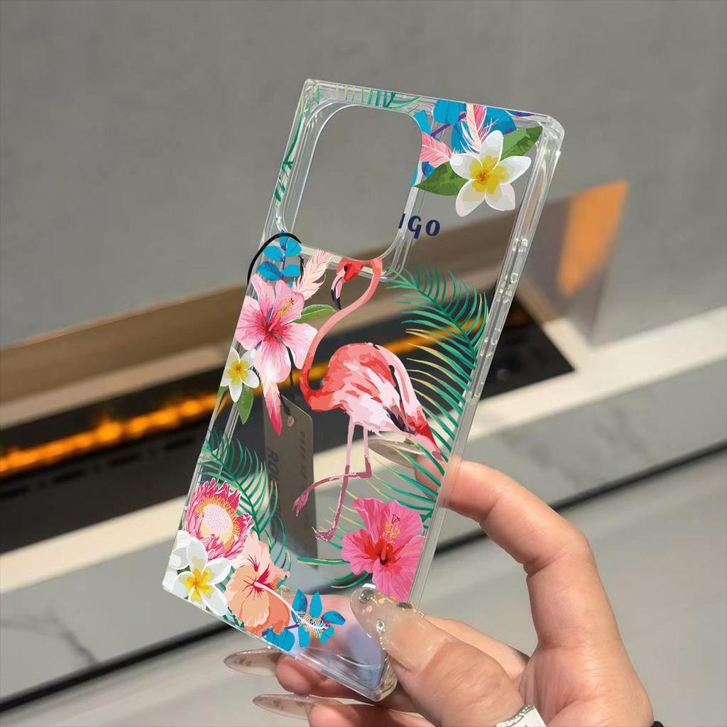 Clear Square Back Tube Case Protection For iPhone 13 14 Pro Max 15 Plus 11 16 ProMax 12 Anti-Oxygen,Flamingos Pattern Casing