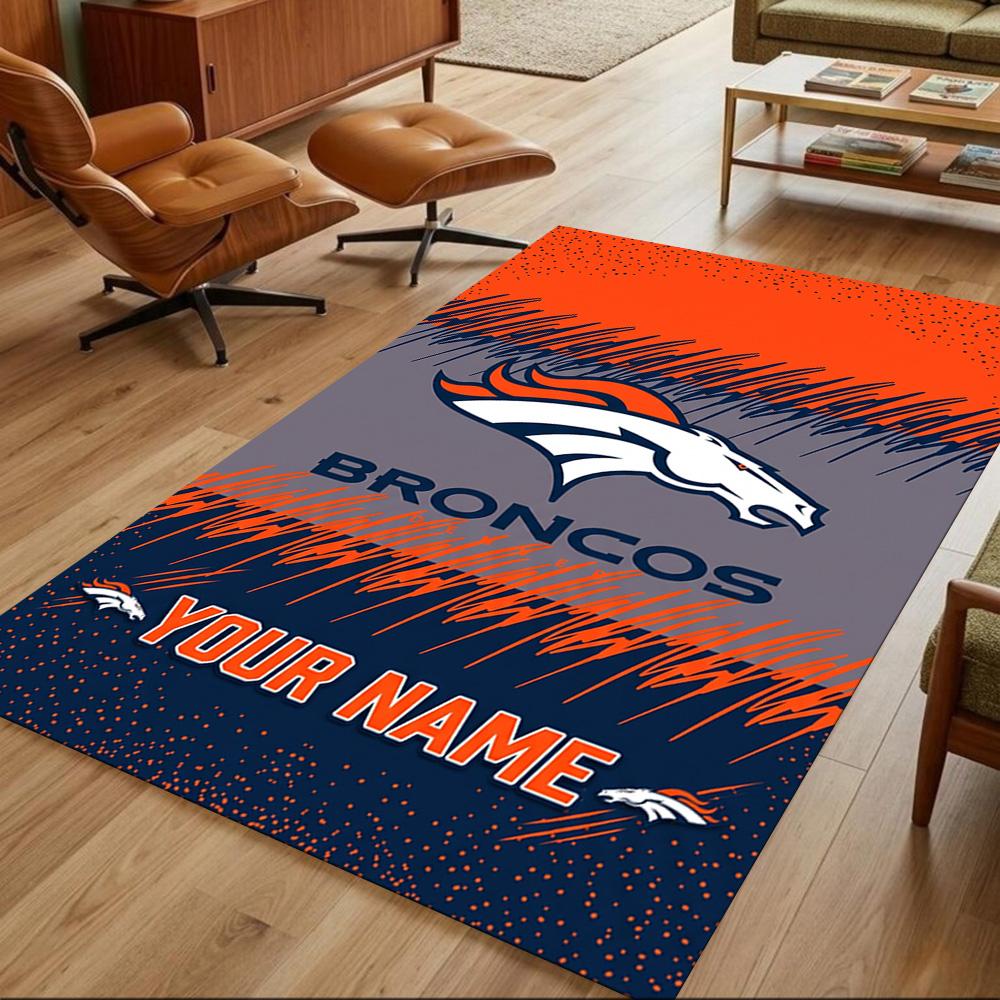 Denver Broncos Logo Customized Name Area Rug Suitable for Foyer Study room Decorate room Dining Room Anti-slip Rug Decorate Offices