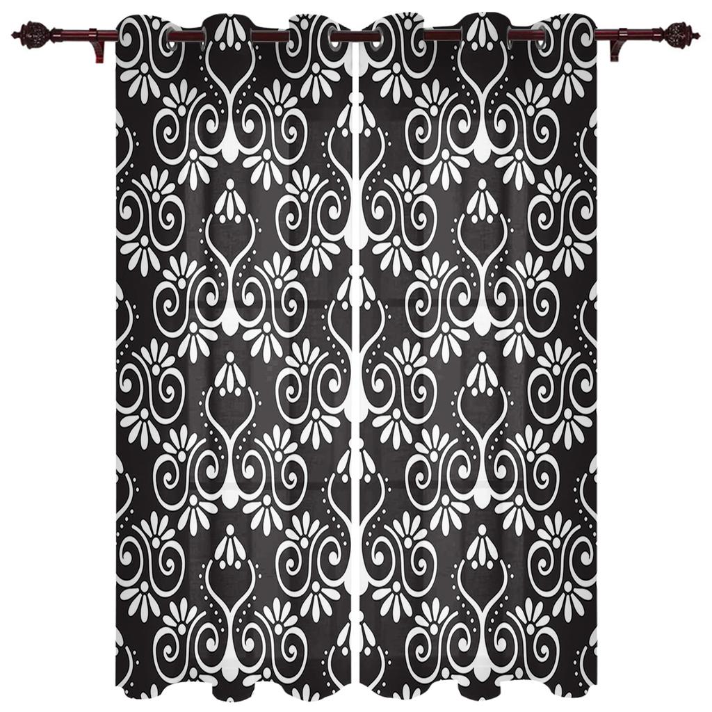 Black Baroque Pattern Window Curtain For Living Room Bedroom Luxury Home Kitchen Decor Items Curtains