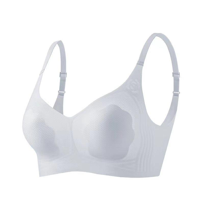 Ice silk underwear women s small breasts gather without traces, beautiful back bra, new anti-sagging breast bra M серый