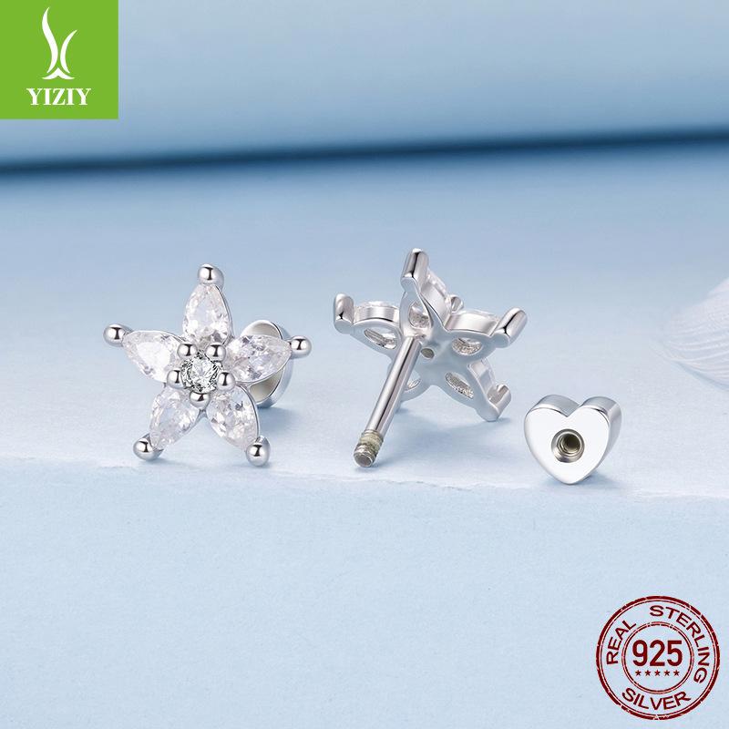 Funkelnde Zirkon-Blumen-Ohrstecker Damen Exquisite Blume S925 Sterlingsilber Gewinde-Ohrstecker