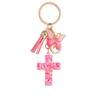 Resin Cross Keychain Butterfly Tassel Stone Cross Pendant Classic Retro Durable Key Ring Creative Gift And Practical Bag Accessory