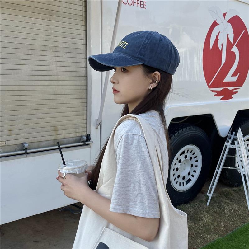 Denim hat women's summer new embroidery letter brown cap street racket sunshade versatile casual baseball cap