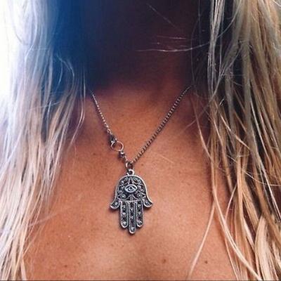Sélection bonne chance Protection Hamsa symbole main de Fatima mauvais œil pendentif chaîne collier (Taille: 1)