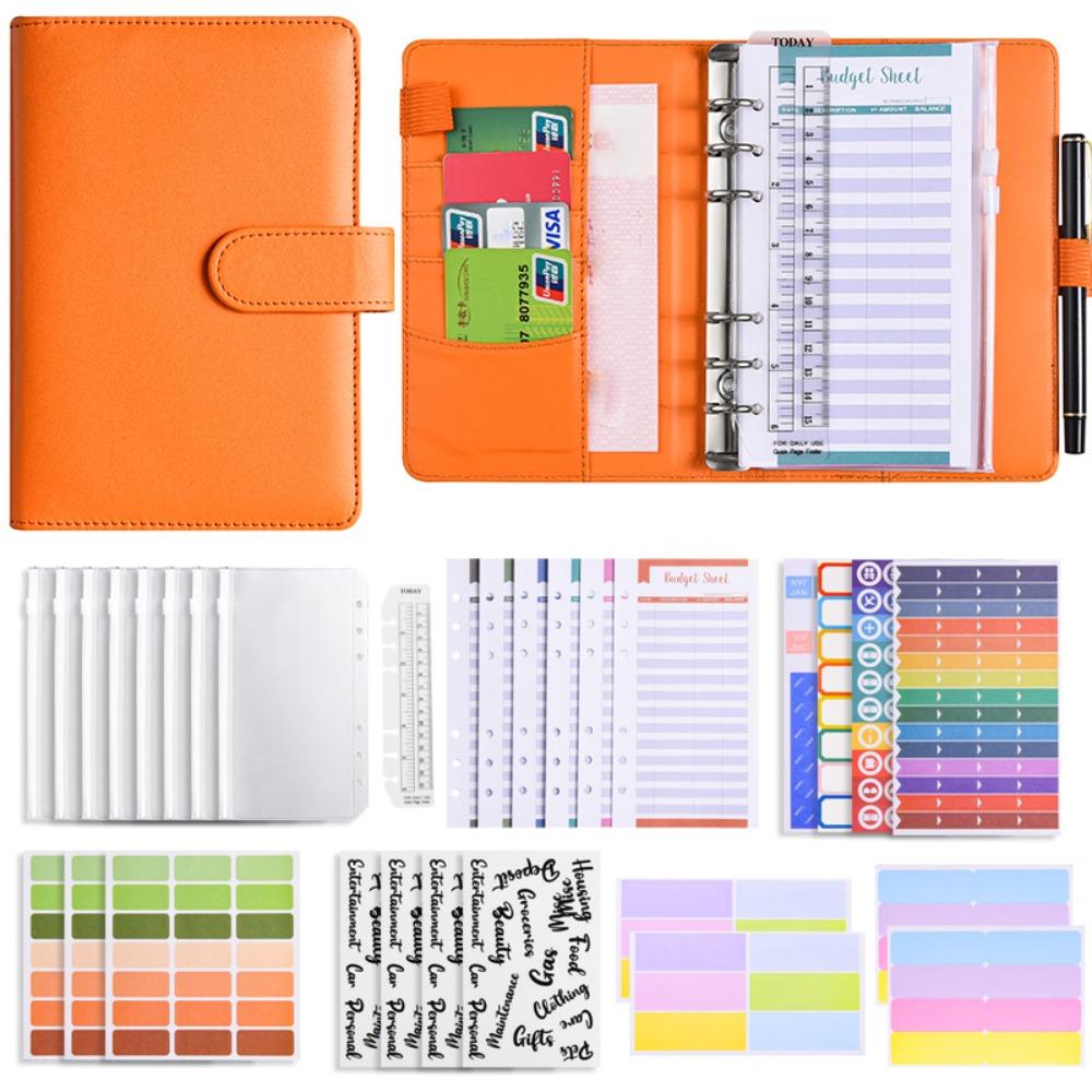 Macaron Color Cash Budget Ledger A6 PU Leather Folder Stickers Loose-leaf Notebook  Business Gifts
