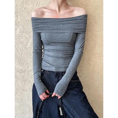 Luxi Pure Desire Hot Girl Off-Shoulder Slim-Fit Long-Sleeved T-Shirt