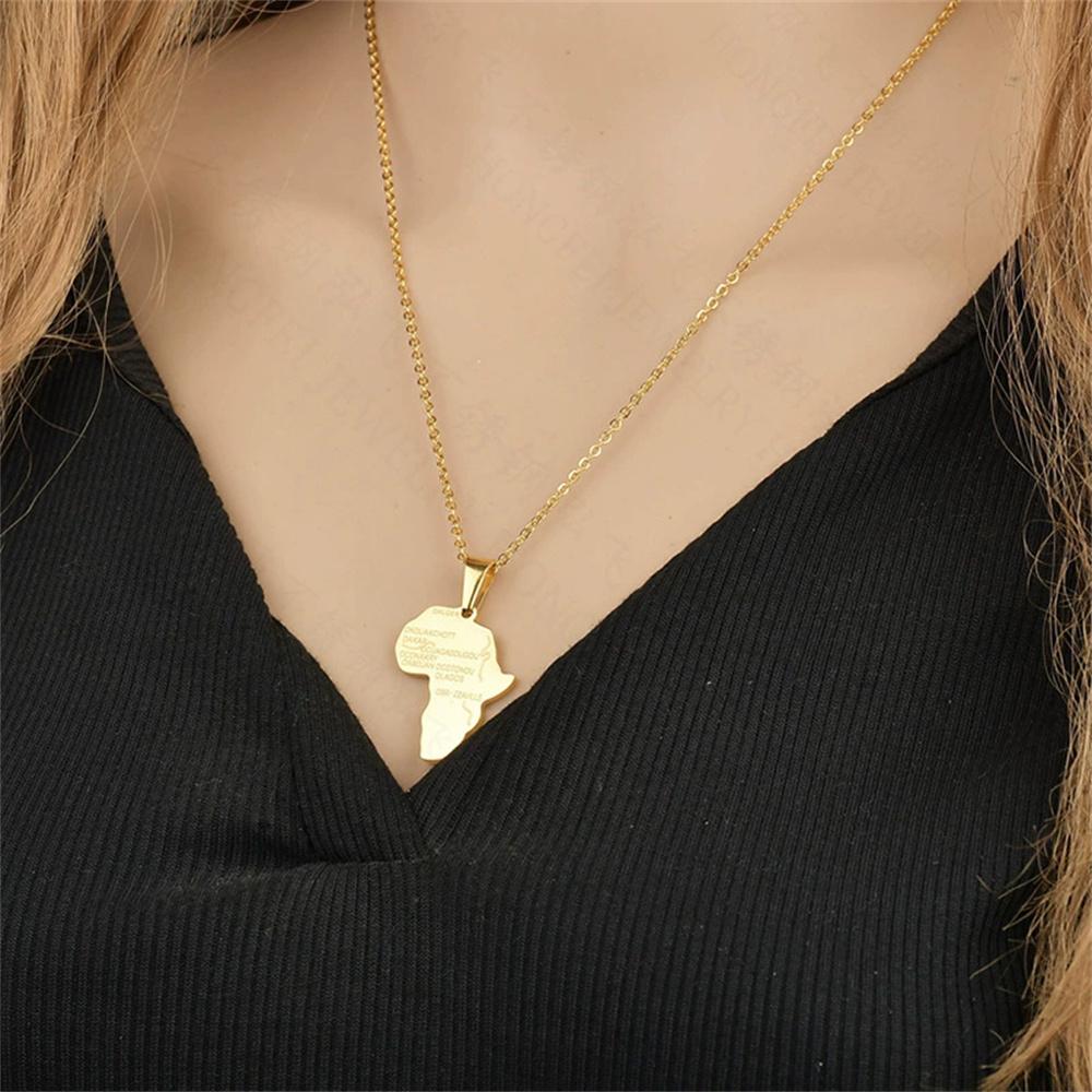 Fashion African Africa Map Pendant Female Gold Silver Color Stainless Steel Necklace for Women Men Ethiopian Jewelry Gift 2025