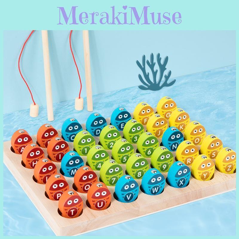 Fishing Wooden Magnetic Puzzle Numbers Letters Educational Toy For Learning Kids
