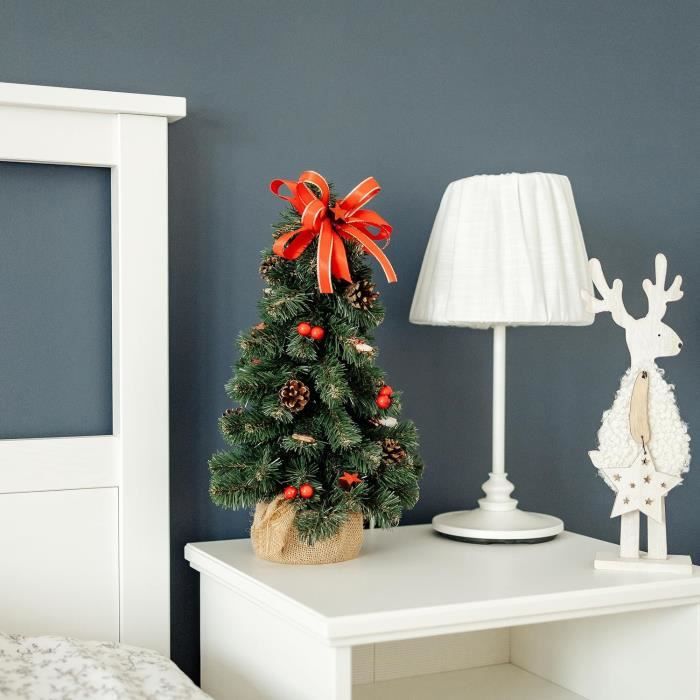 Sapin De Noël Artificiel - Creative Home - 40cm - Rouge - Socle En Bois - Décoration Intérieure