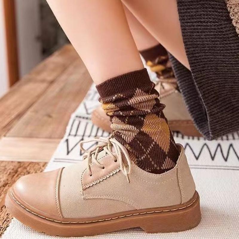 5 Pairs Winter Combed Cotton Socks Thicken Classic Warm Sokken Fashion Design Plaid Check Woman Harajuku Socks