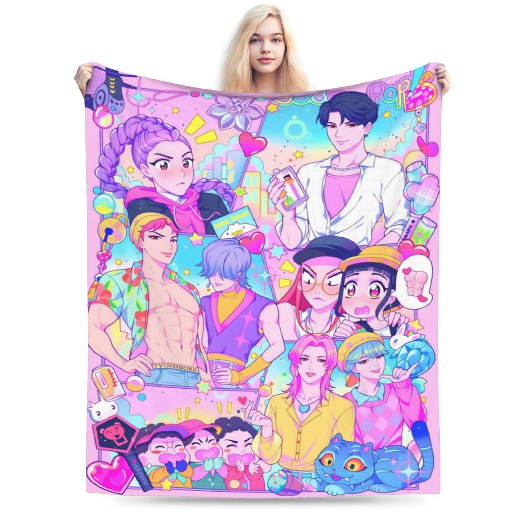 Zoey Kpop Demon Hunters Flannel Blanket Huntrix Awesome Throw Blanket for Home 125*100cm Plush Thin Quilt