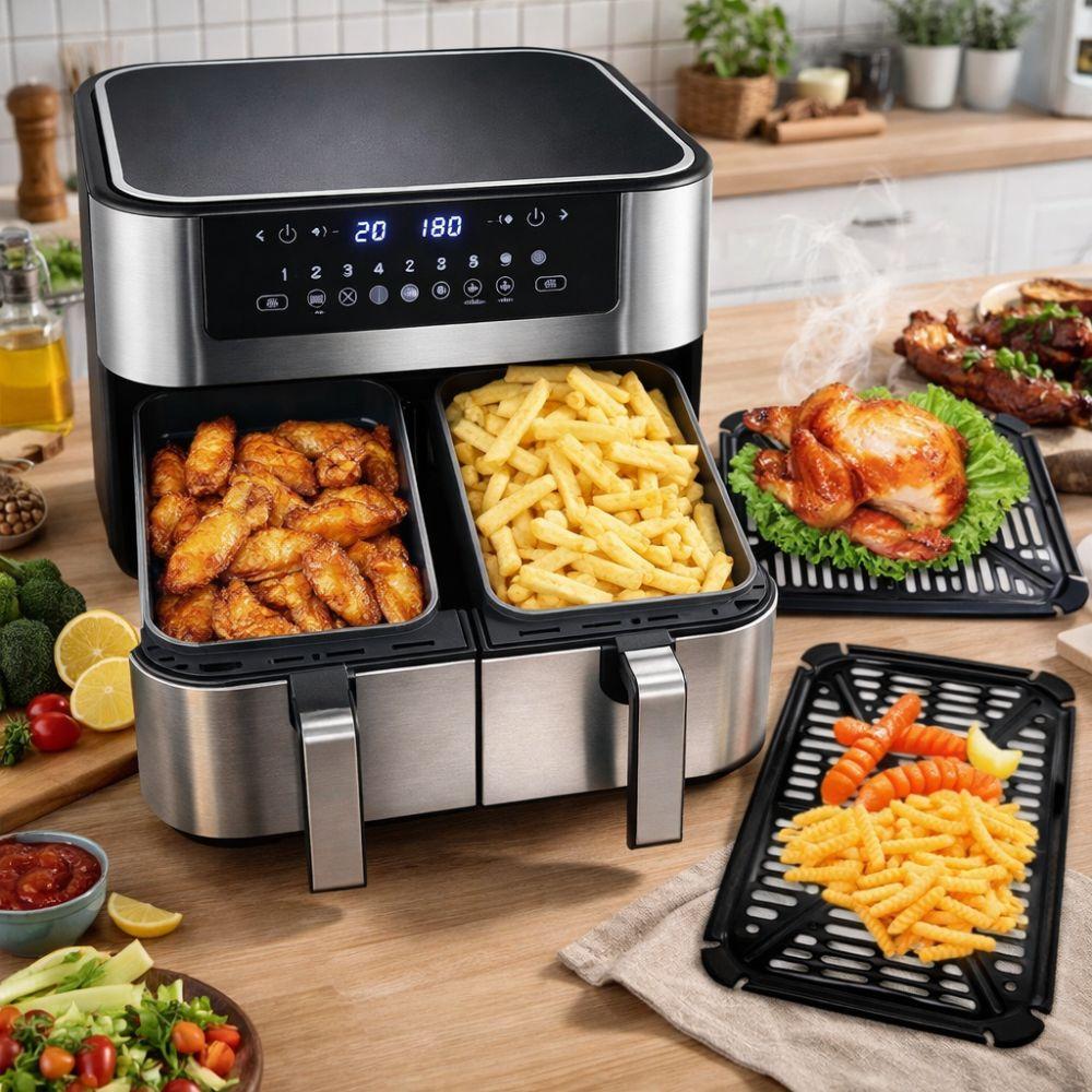 Kwadratowa Taca Grillowa do Frytkownicy Powietrznej Nieprzywierająca Taca do Frytkownicy Powietrznej Wkład do Frytkownicy Powietrznej Frytkownica Powietrzna z Podwójnym Koszem