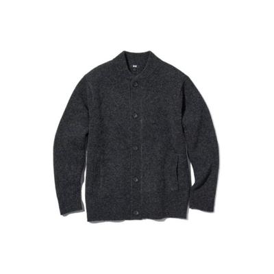 Uniqlo Button-Down Long Sleeve Knit Shirt With Baseball Collar Unisex Tops Dark-Gray 451604-08