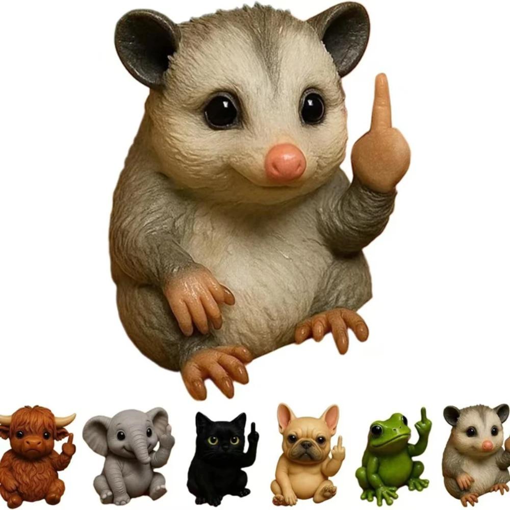 Novel Resin Animal Statue Mini Middle Finger Animal Ornament Model Frog Cats Handmade Art Decor Sculpture Table Decoration Gift