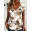 Plus Size 1XL-5XL Women's Summer V-neck Fashion Geometric Print T-shirt Women Casual Short Sleeved T-shirt
