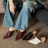 Fashion 2025 New Summer Women Mules Pointed Toe High Heel Shoes Genuine Leather Women Shoes Cover Toe Slingback Sandals Modern Slippers