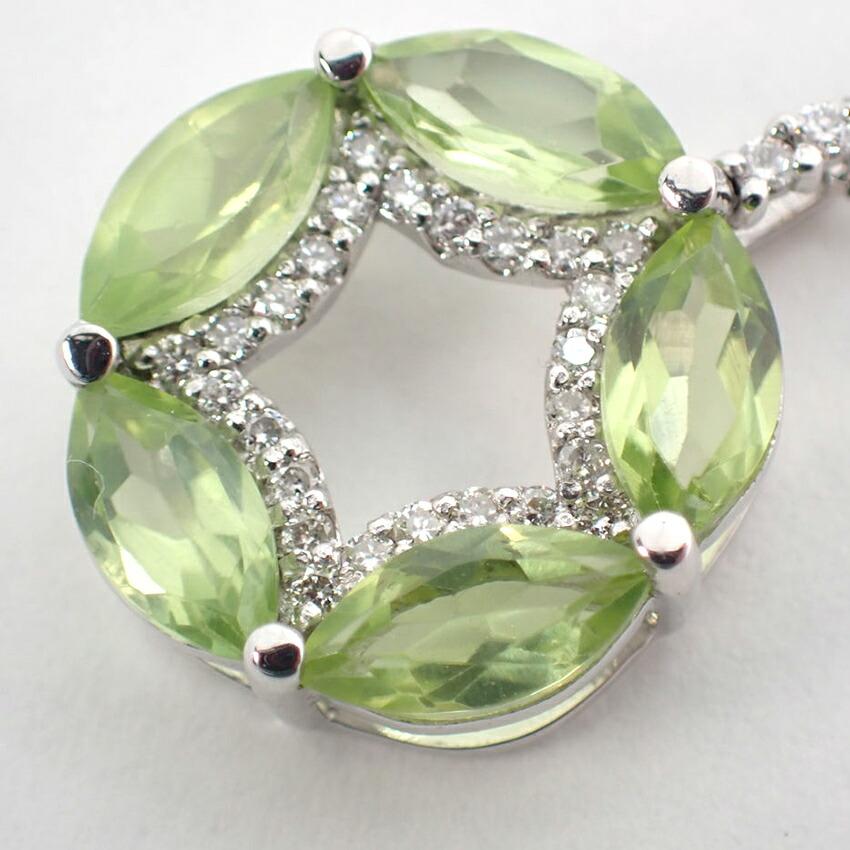 

[Used] K18WG peridot/diamond pendant necklace /g452-16