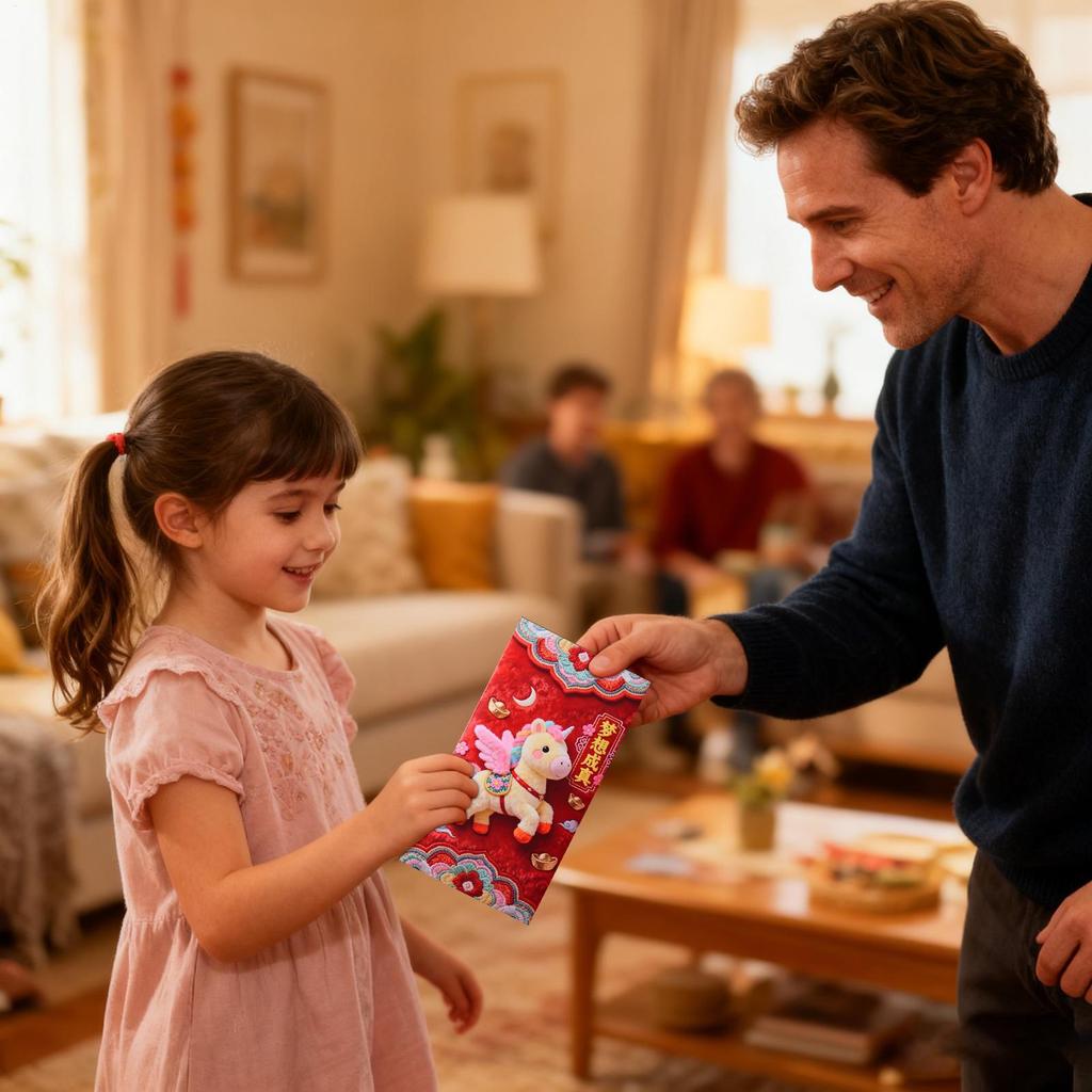 6PCS  Year Of The Horse New Year Red Envelope Chinese Style Embroidery Pony Cartoon 3D Effect Red Envelope New Year Red Envelope