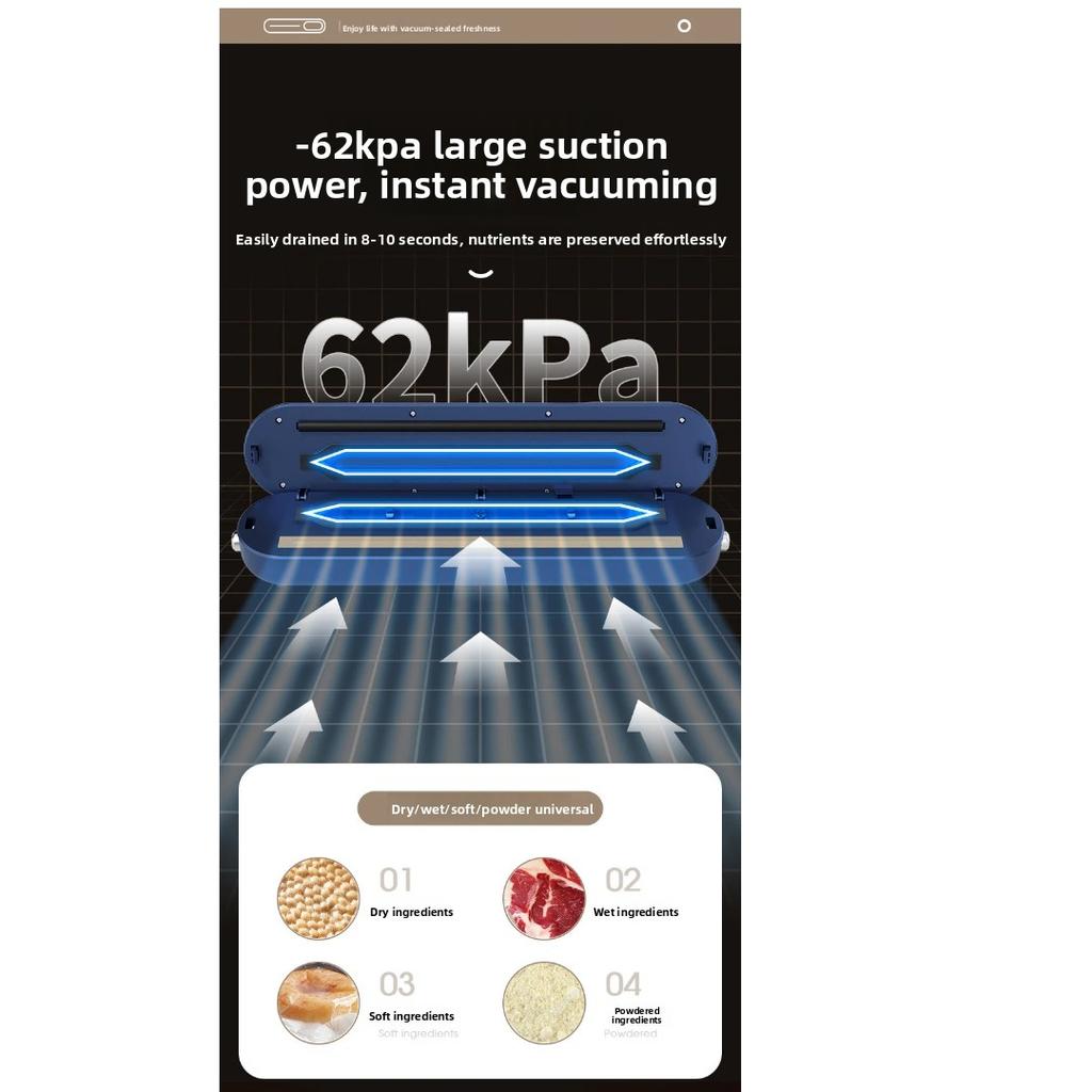 Household Mini Automatic Continuous Vacuum Sealer All‑in‑one Kitchen Food Sealing Machine