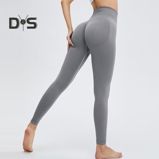 Women Yoga Pants High Waist Leggings Solid Color Compression Elastic Butt-lifted Seamless Flared Hem Tummy Control Gym Dance Studio Sports Trousers