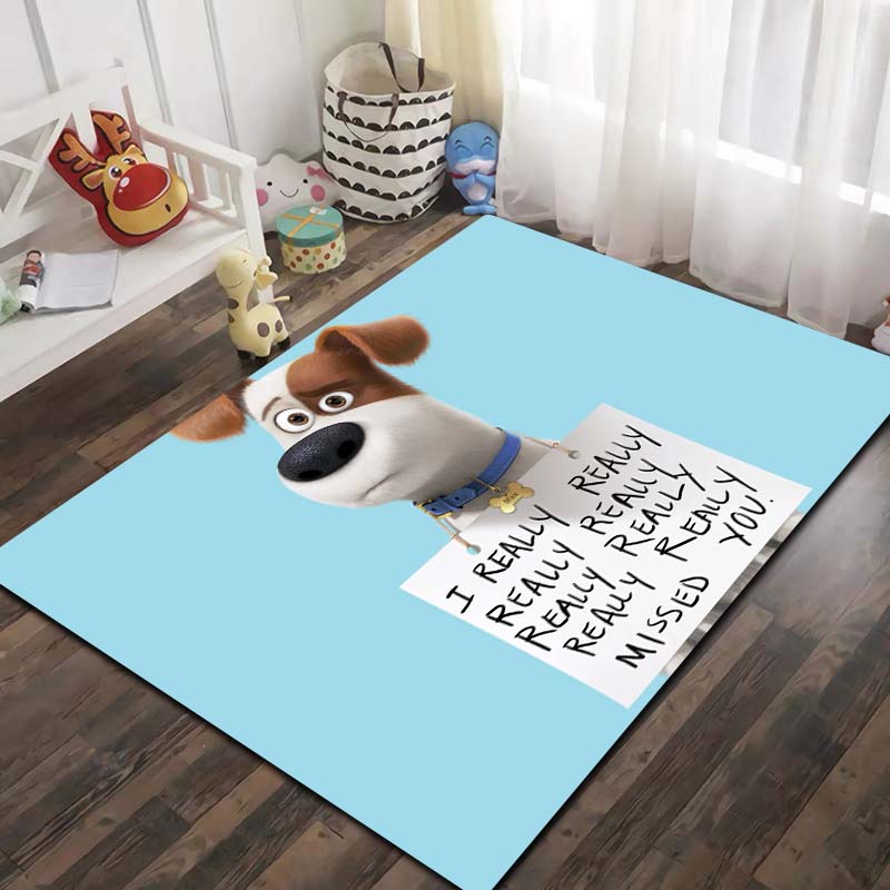 T-The Secret Life of Pets Cartoon Pet Print Flannel Area Rug Non‑Slip Soft Floor Mat For Couch Bedroom Indoor Home Decor Gift