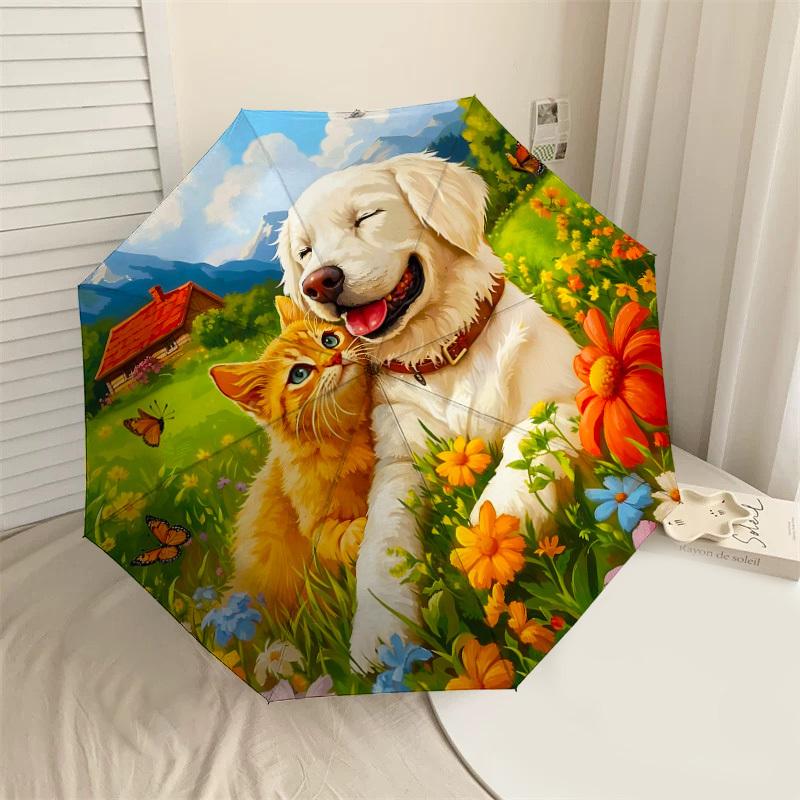 

1PC dog catAutomatic Open/Close Umbrella with Windproof, 8-Rib Sturdy Canopy, Durable Ribs, Fashionable Design, Outdoor Accessory, Fun Prin, Holiday G