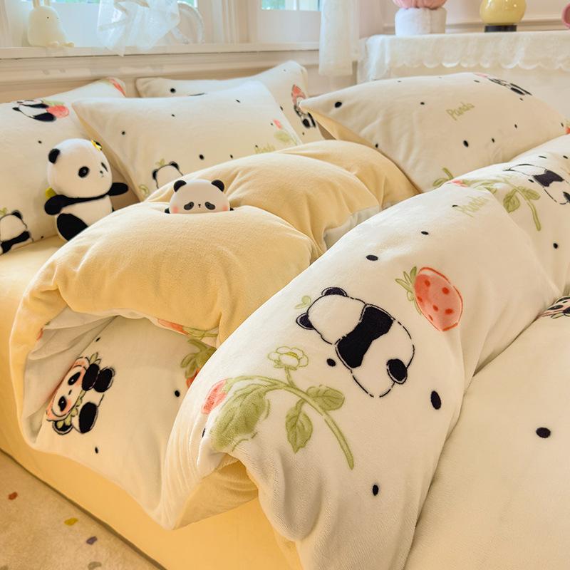 Thickened Milk Fleece Quilt Cover Single Piece Coral Fleece Quilt Cover Four-Piece Set Double-Sided Flannel Fleece