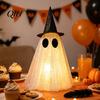 Minimalistický sváteční stolní doplněk Halloweenská dekorace duch, Strašidelná síťovina s flitry s čarodějnickým kloboukem/mašlí, Skládací stojící ozdoba Malý stolní