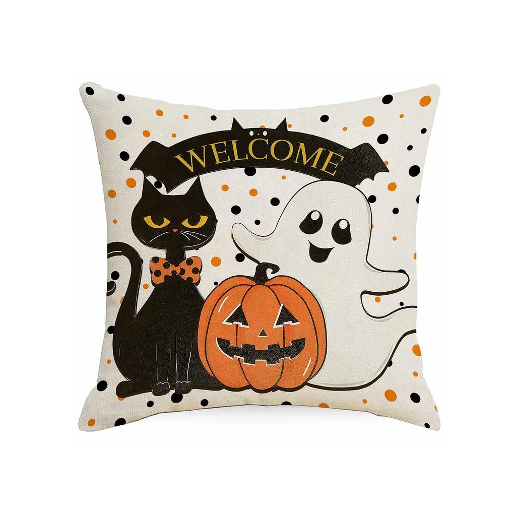 Halloween Decorative Linen Throw Pillow Cover With Single Sided Print (Pillow Insert Not Included)