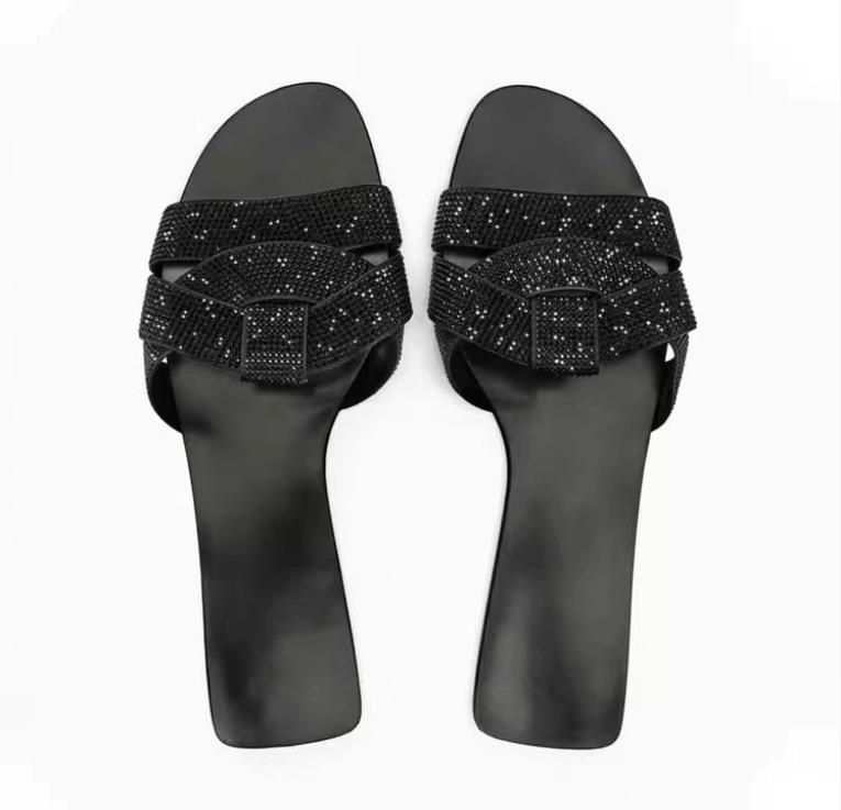 Fashion Women Diamond Slippers Shoes Fashion Casual Thickened Bottom Flip-Flops Sandals Flat Women's Solid Color Sandals Rhinestones
