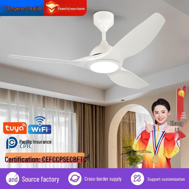 Smart Remote-Control LED Ceiling Fan with Silent Variable Frequency for Living and Dining Rooms