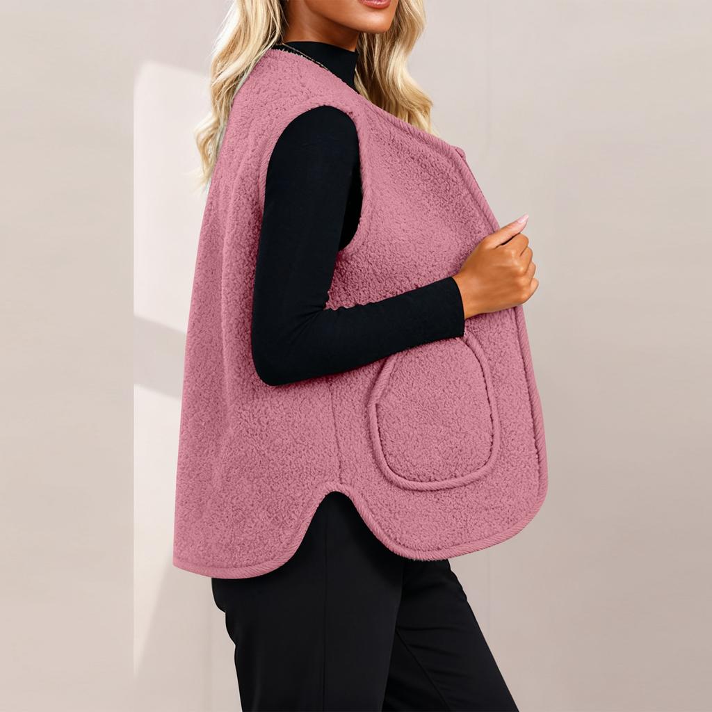 Women's Solid-color Fashionable Fleece Vest Jacket