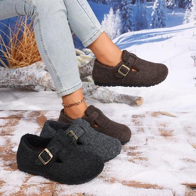 Autumn/Winter Lined Fully Covered Birkenstock Style Shoes – Retro Felt Warm Slip-On Cozy Flat Cotton Shoes