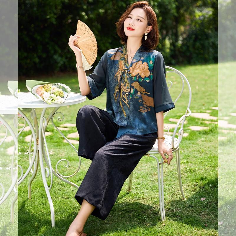 QianLian Summer Two-Piece Set for Middle-Aged Women