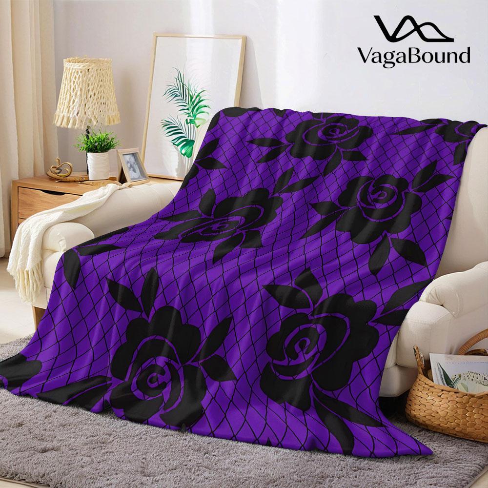 purple lace rose mesh Flannel Blanket Warm Soft Halloween Christmas Decorative Couch Warm Cozy AllSeason Gift