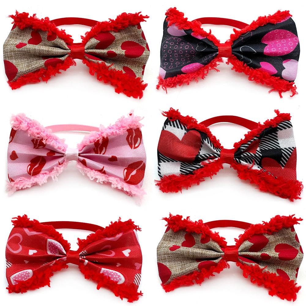 50pcs Cute Plush Valentine s Day Style Pet Dog Bowtie Adjustable Dog Collar Pet Bow Neckties for Small Dog Pet Supplies Red Bows
