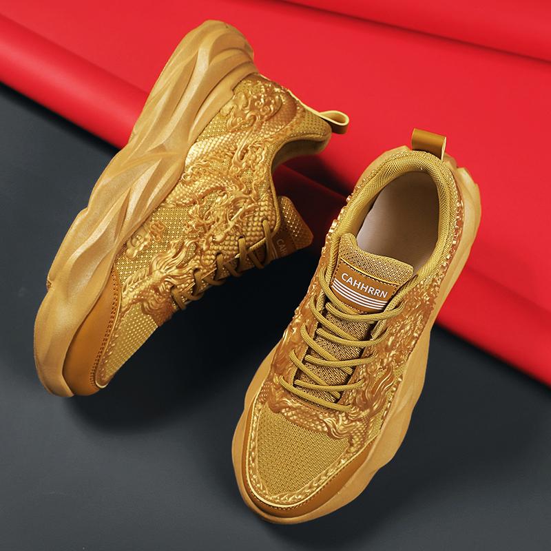 2024 წლის უახლესი შემთხვევითი მამაკაცის ფეხსაცმელი Red Youth Dragon Year მრავალმხრივი სპორტული ფეხსაცმელი სქელი ძირი მსუბუქი ჩვეულებრივი ფეხსაცმელი სუნთქვადი