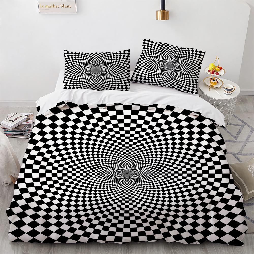 3D Stereo Pattern Geometric Duvet Cover Set Black White Bedding Sets Ultra Soft Reversible Stripe Comforter Cover For Men Women